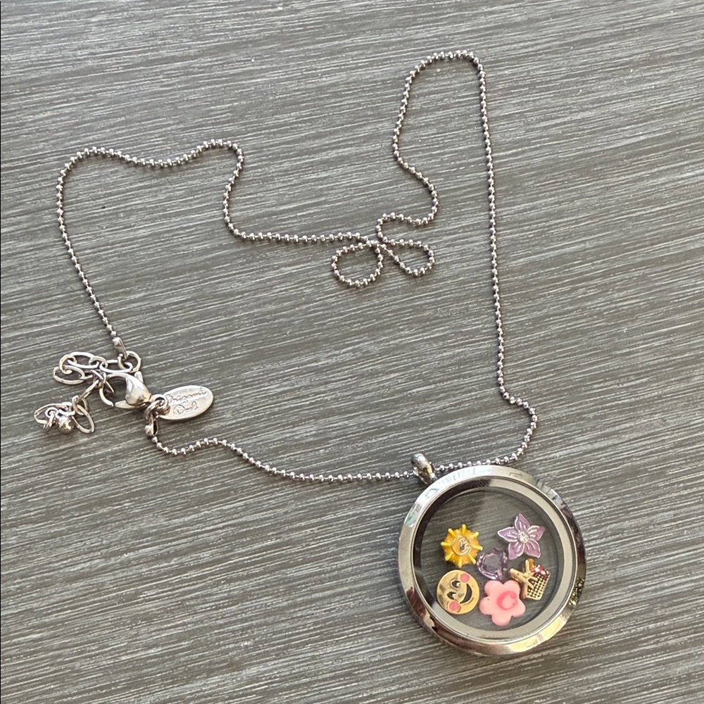 Origami Owl Silver Necklace with Floral Charms